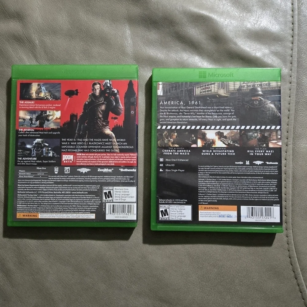 Microsoft Xbox One Wolfenstein The New Order + Wolfenstein II New Colossus Lot